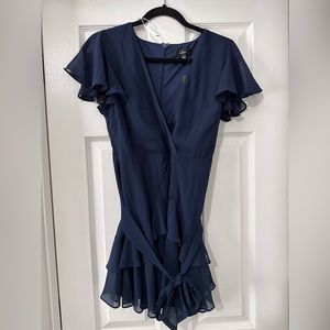 NWT. LuLu’s Ruffled Mini Navy Dress.